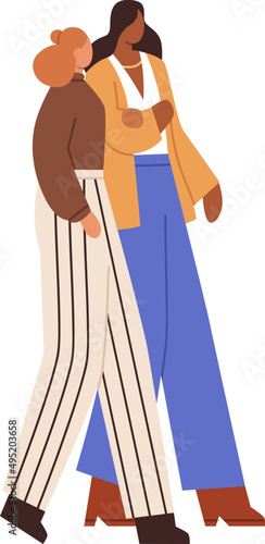 Female Friends Walking Cartoon Illustration