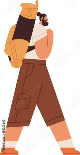 Man Tourist with Backpack Walking Cartoon Illustration