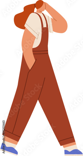 Modern Girl Walking Cartoon Illustration