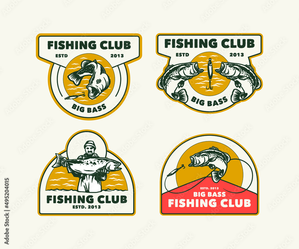 Hand Drawn Vintage Fishing Club Logo Label