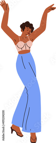 Happy Woman in Stylish Clothes Dancing Cartoon Illustration