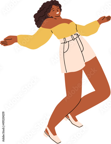 Happy Energetic Woman Dancing Colored Cartoon Illustration