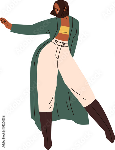 Happy Trendy Woman Dancing Cartoon Illustration