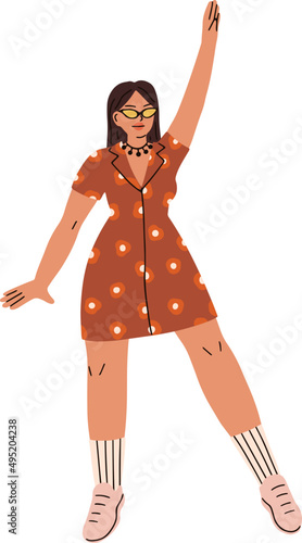 Happy Girl Dancing Cartoon Illustration