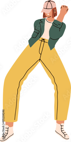 Happy Energetic Woman Dancing Cartoon Illustration