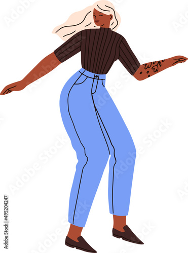 Happy African American Woman Dancing Cartoon Illustration