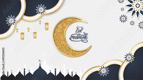 eid mubarak crescent illustration with islamic shape ornament