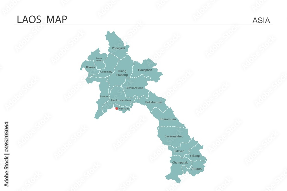 Laos map vector illustration on white background. Map have all province and mark the capital city of Laos. Laos map vector illustration on white background. Map have all province and mark the capital city of Laos.