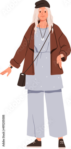 Stylish Elderly Woman Cartoon Illustration