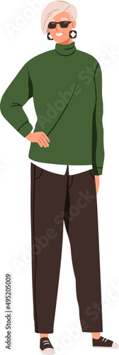 Modern Elderly Woman Cartoon Illustration