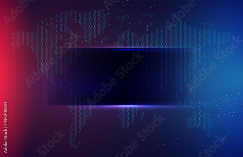Abstract background with world map annd light effects.