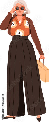 Trendy Modern Senior Woman Cartoon Illustration