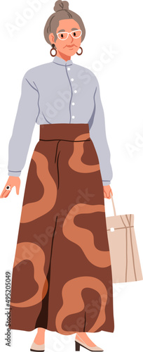 Modern Stylish Senior Woman Cartoon Illustration