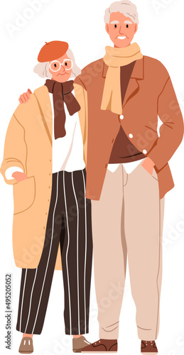 Stylish Elderly Couple Cartoon Illustration