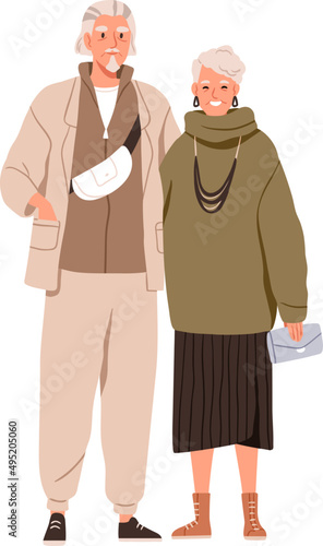 Trendy Senior Couple Cartoon Illustration