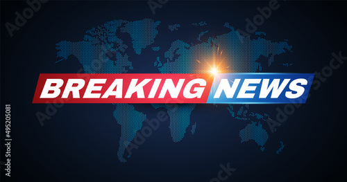 Breaking news background with World map and light effects.