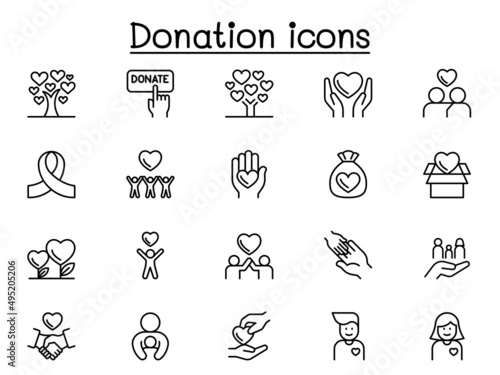 Charity   Donation icons set in thin line style