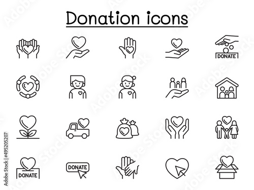 Charity   Donation icons set in thin line style