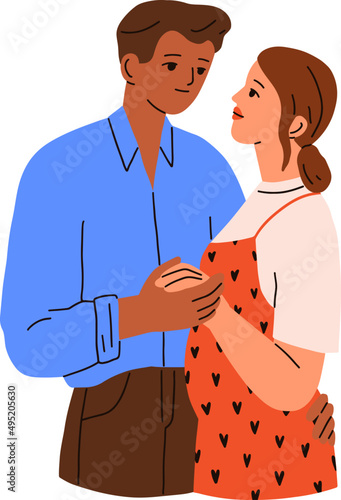 Happy Couple with Pregnant Woman Cartoon Illustration 