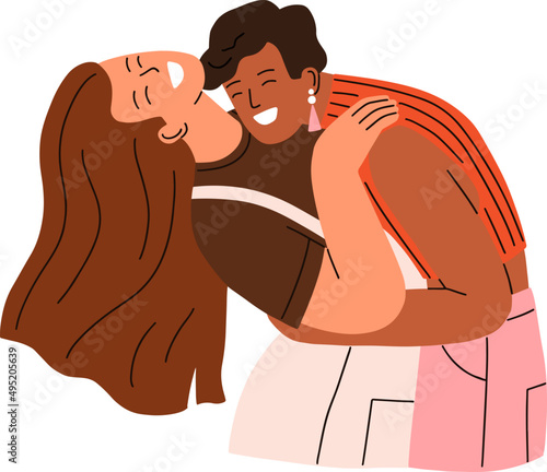 Cute Lesbian Love Couple Cartoon Illustration 