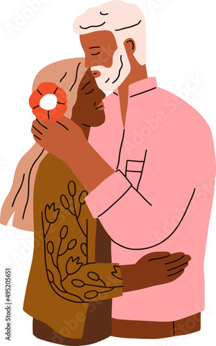 Happy Elderly Love Couple Cartoon Illustration 