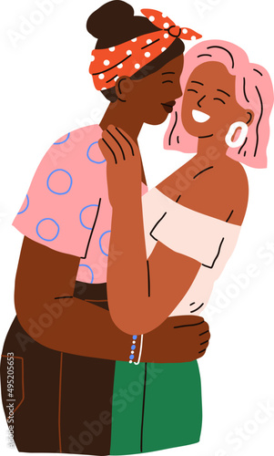 Happy Lesbian Love Couple Cartoon Illustration 