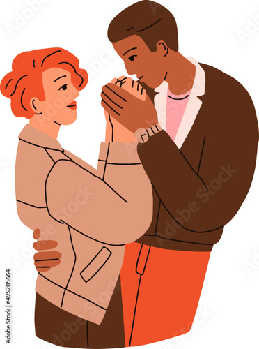 Happy Cute Love Couple Cartoon Illustration 