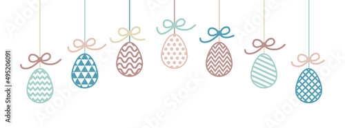 Easter concept with hanging eggs. Banner design. Vector