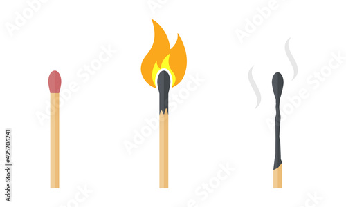 Set with matches. Matches with fire on white background. Vector 10 Eps.