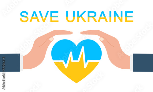 Illustration with save Ukraine. Support and help Ukraine. Stop war. Peace symbol.