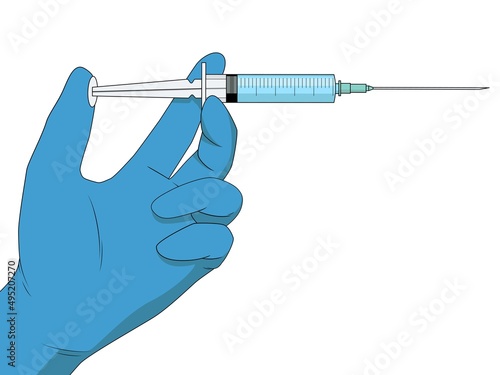 Medical syringe in hand. Vector illustration isolated on white background
