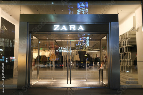 Shanghai,China-Dec.19th 2021: exterior of ZARA clothing store at night.  Clothing chain store Stock Photo | Adobe Stock