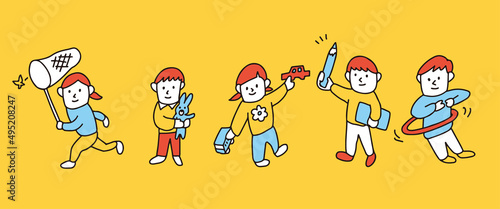 それぞれの趣味や指向にあわせて自分らしく遊ぶ子供たちのイラスト