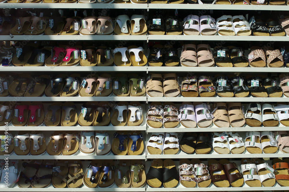 Shop window - display of summer shoes
