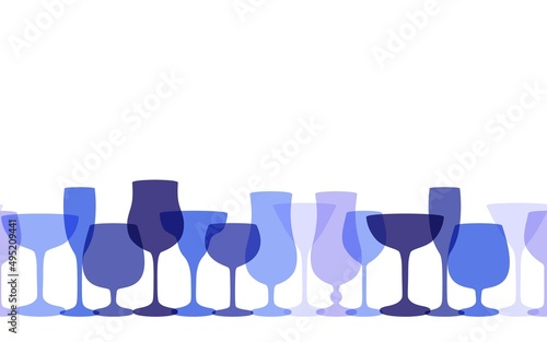 Seamless border with blue stemwares. Vector illustration