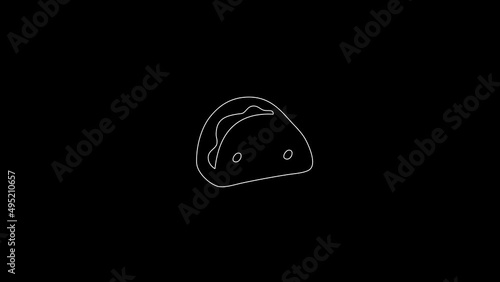 white linear taco silhouette. the picture appears and disappears on a black background.
