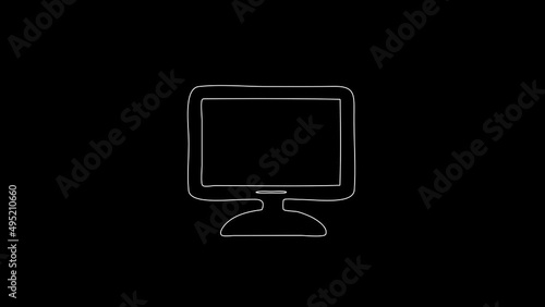 white linear monitor silhouette. the picture appears and disappears on a black background.

