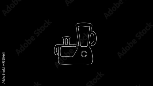 white linear Food Processor silhouette. the picture appears and disappears on a black background.
