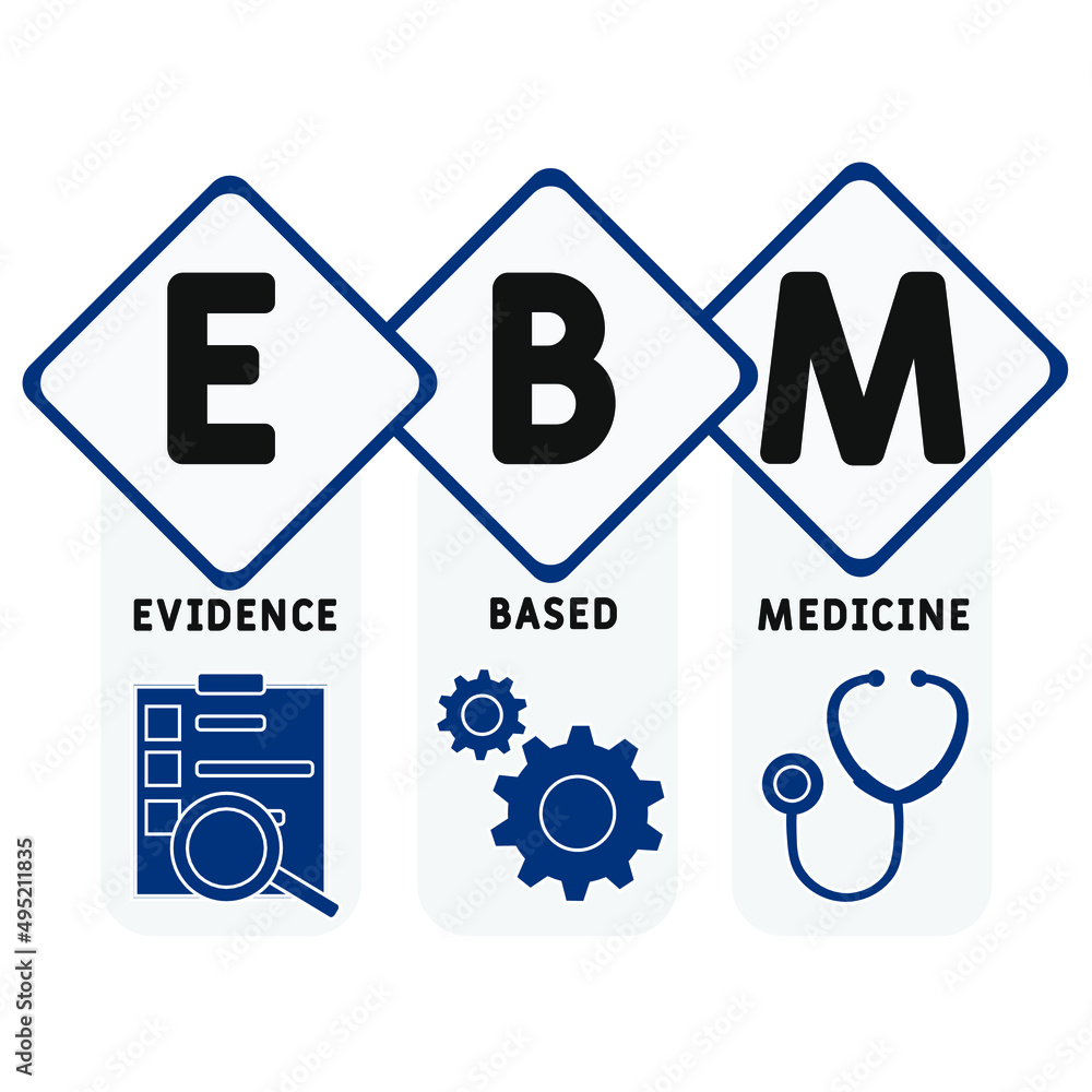 EBM - evidence based medicine  acronym. business concept background.  vector illustration concept with keywords and icons. lettering illustration with icons for web banner, flyer, landing