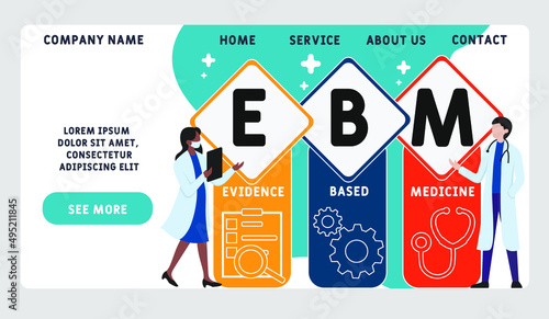 EBM - evidence based medicine  acronym. business concept background.  vector illustration concept with keywords and icons. lettering illustration with icons for web banner, flyer, landing