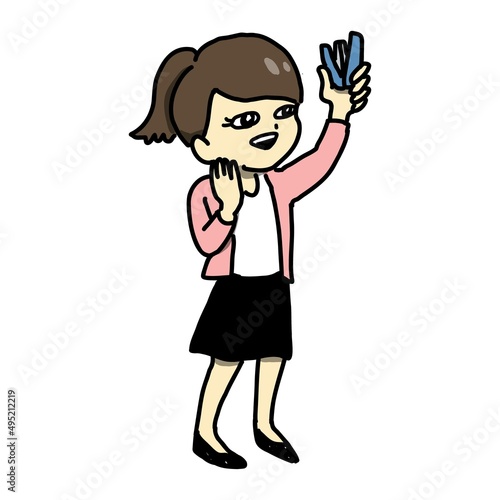 ホチキスを持っている女性会社員のイラスト
