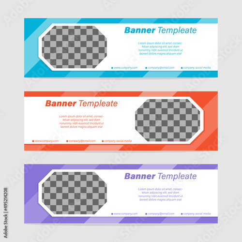 Collection of horizontal header web banners template, geometric shape, vector background.