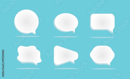 Set of 3D speech bubble icons, isolated on blue background. 3D Chat icon set.