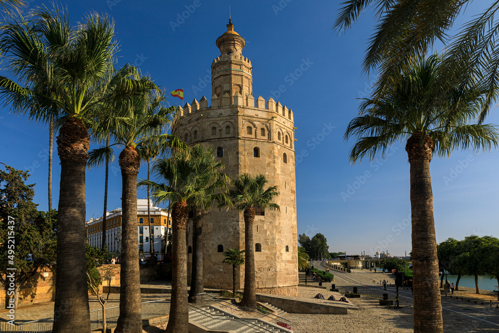 Sevilla, Goldturm, Torre del Oro, Andalusien, Spanien 