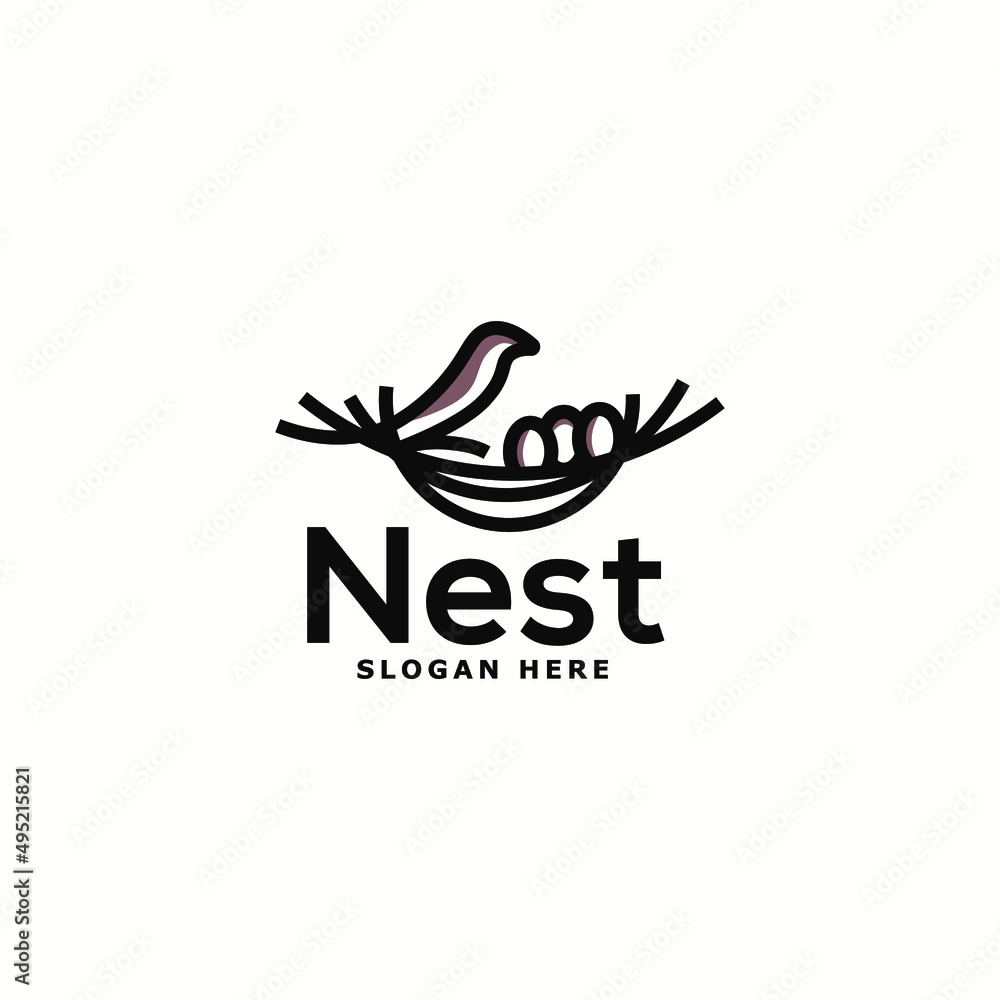 creative bird and nest icon logo vector design illustration with modern, overlay and elegant styles. simple nest logo vector design, simple nest and eggs logo vector design template isolated white