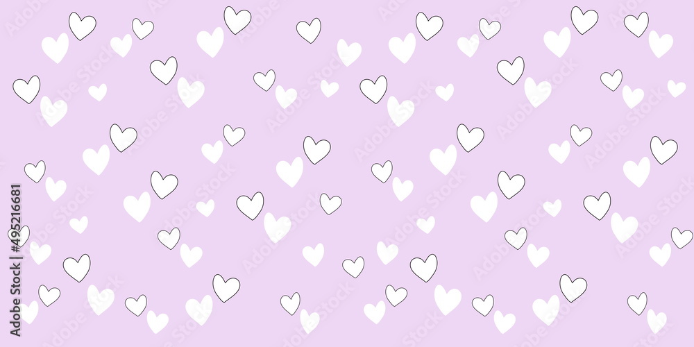 Background with hearts and dots, seamless pattern, vector drawing wide horizontal, light violet color
