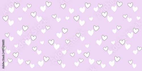 Background with hearts and dots, seamless pattern, vector drawing wide horizontal, light violet color 