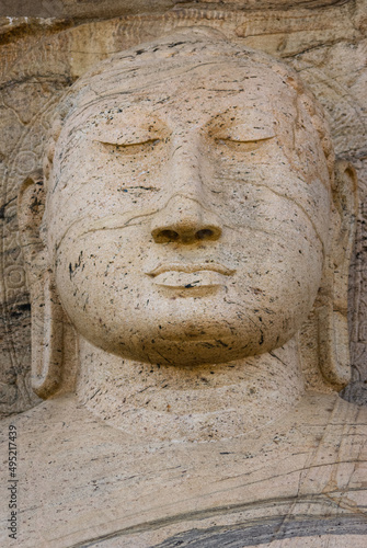 Closeup of meditating Buddha statue at Gal vihare, Polonnaruwa, Sri Lanka