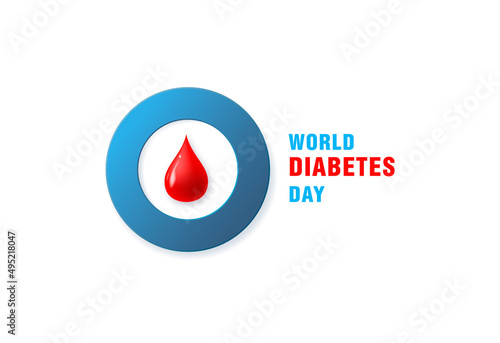 World Diabetes Day. 14th november. Poster with drop of blood in a blue circle