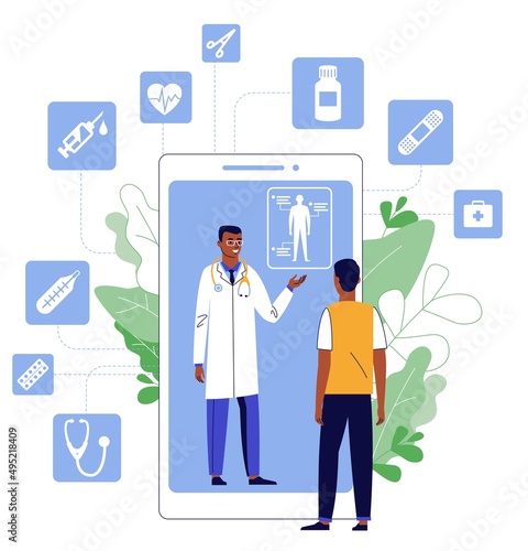 Online medical consultation concept with black doctor.